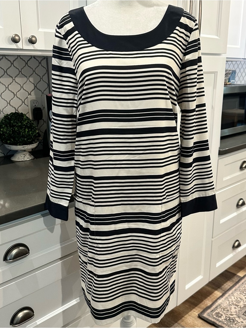 J. Crew Jules Silk Navy White Striped Shift Dress Sz 8 Nautical Coastal Preppy